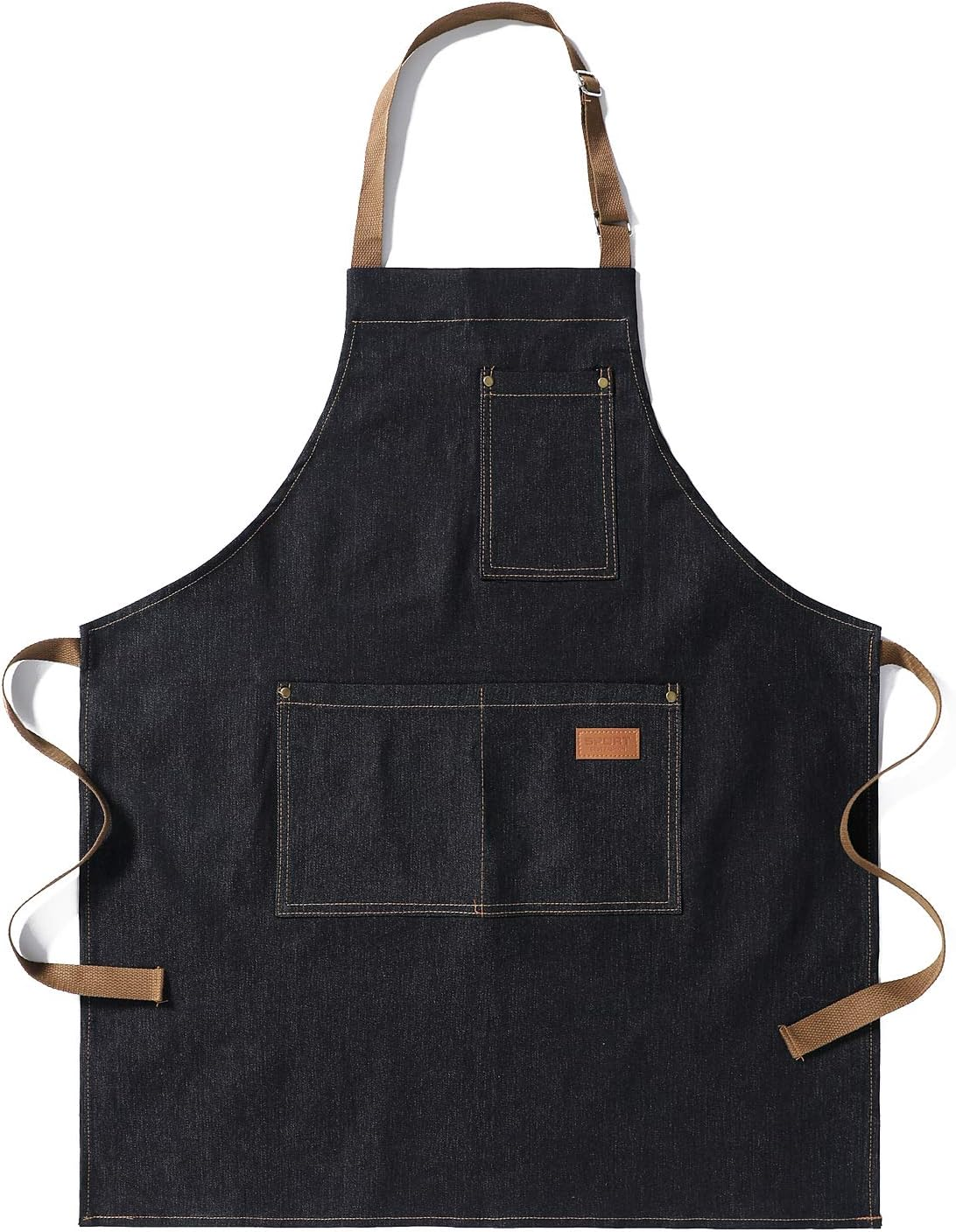 Denim Apron with 3 Pockets Unisex Jean Apron Adjustable Bib Apron for Work Kitchen Cooking 30.3 "X 26.57" Black