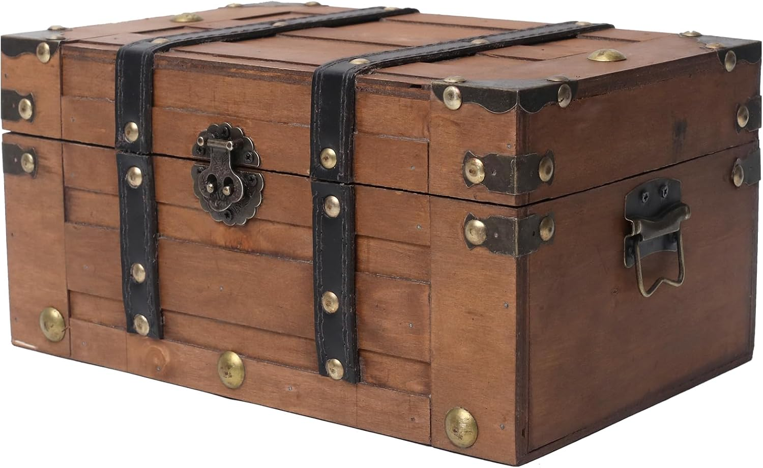 Caja de Tesoro Vintage de Madera Cofre Decorativo Pirata Grande Cafe 11 Pulgadas