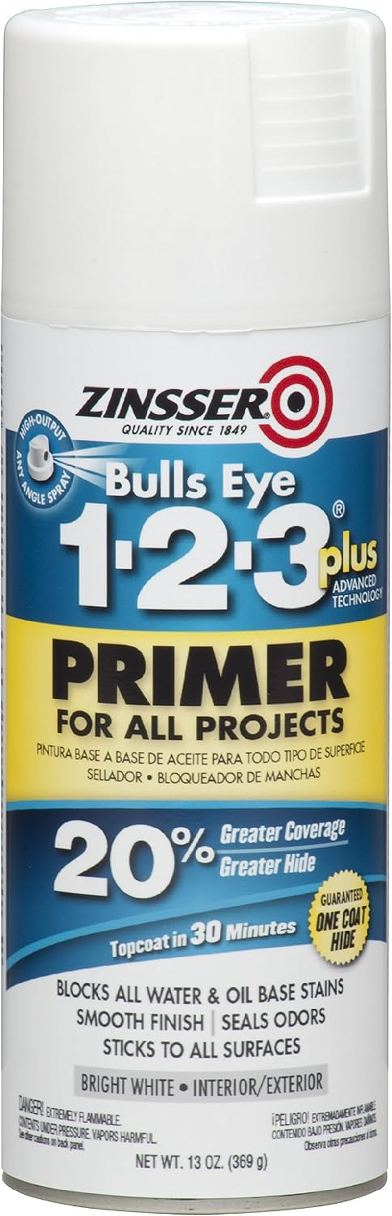 Zinsser Bulls Eye 1-2-3 plus Spray Primer, White, 13Oz