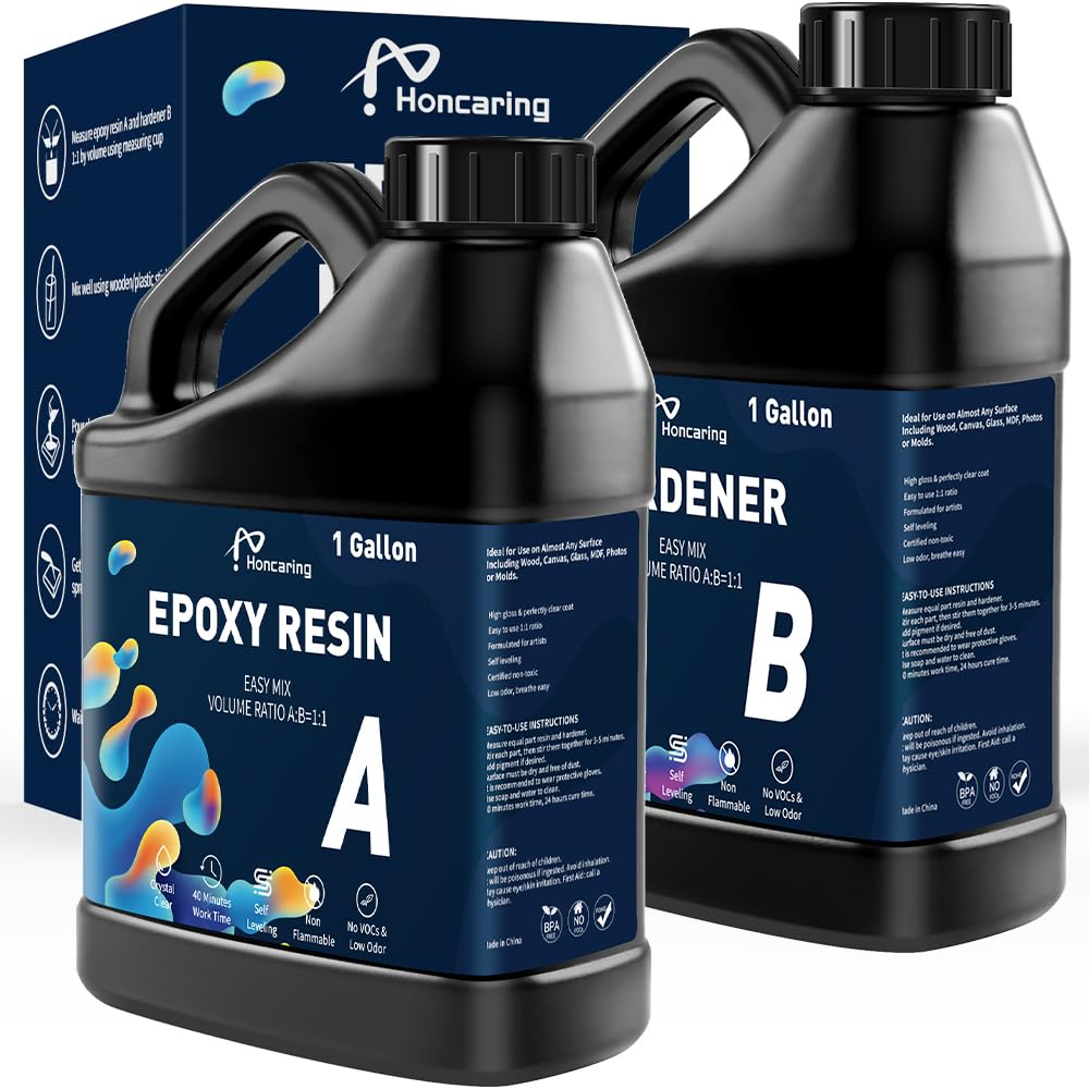 Epoxy Resin 2 Gal Kit, Crystal Clear Epoxy Resin Kit, Less Bubble & Low Odor Resin Epoxy for Casting, Jewelry Making, Art Resin (1 Gallon×2)