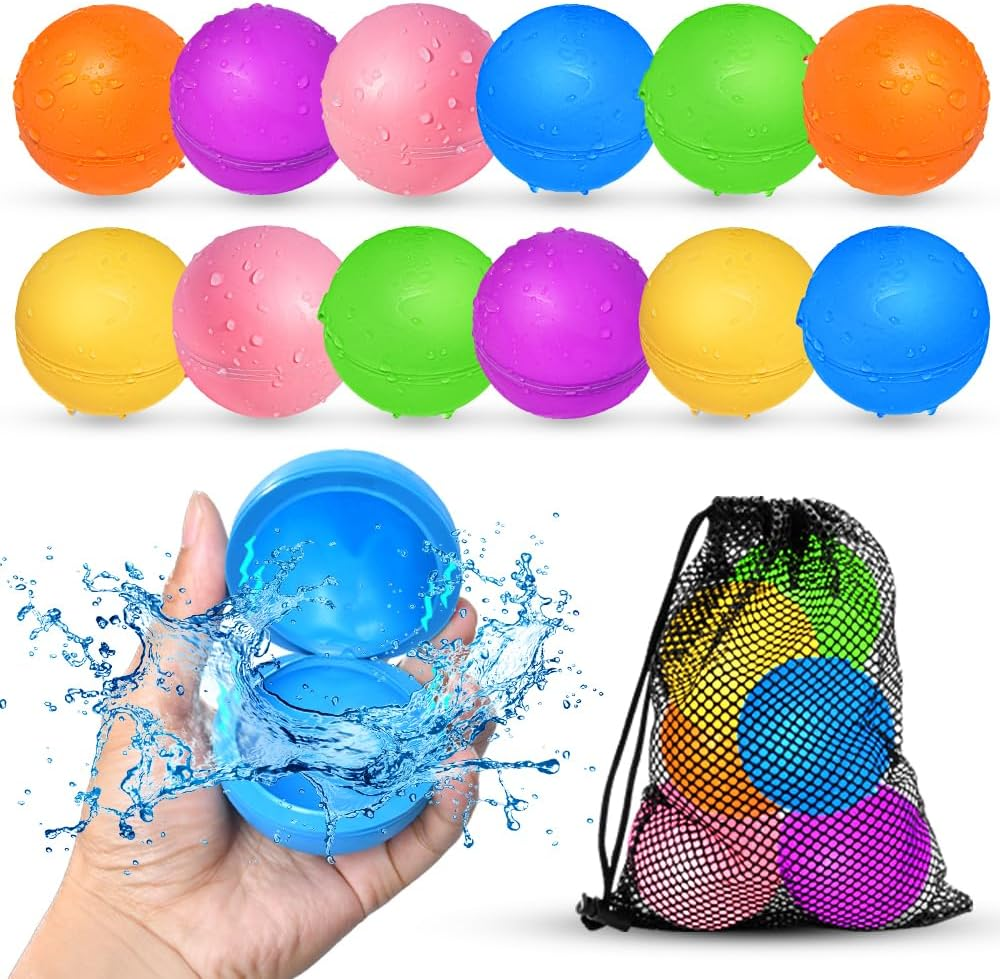 12Pcs Reusable Water Balloons, Pool Beach Water Toys for Boys and Girls, Outdoor Summer Toys for Kids Ages 3-12