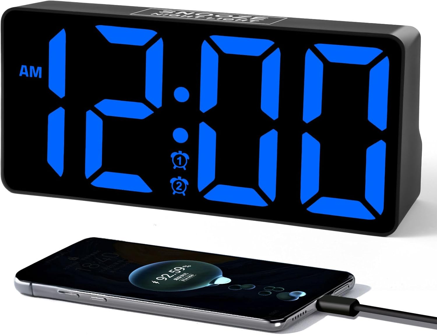 Alarm Clock for Bedroom with Night Light & Bold Digits-7 in Digital Clock with Dual Alarms & USB Charger Ports,Battery Backup,Adjustable Brightness&Volume,Dst, Loud Desk Clock for Heavy Sleeper