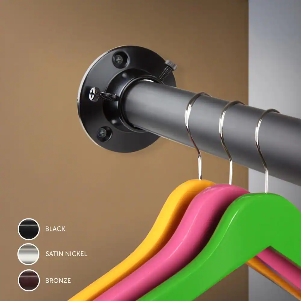 28 In. to 48 In. W Black Adjustable Closet Rod and Socket Set
