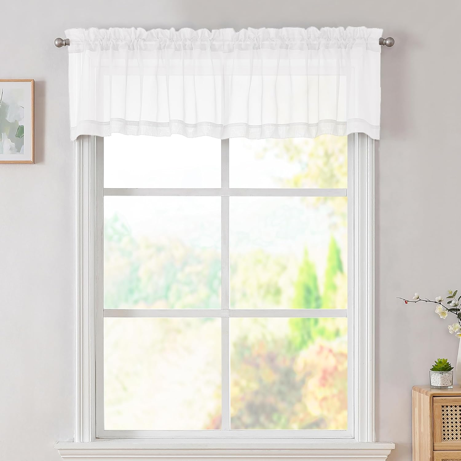 White Valances 14 Inches Long for Living Room Pocket 2 Panel Light Filtering Sheer Translucent Valence Toppers for Window Kitchen Bathroom Bedroom White 42x14 Inch Length