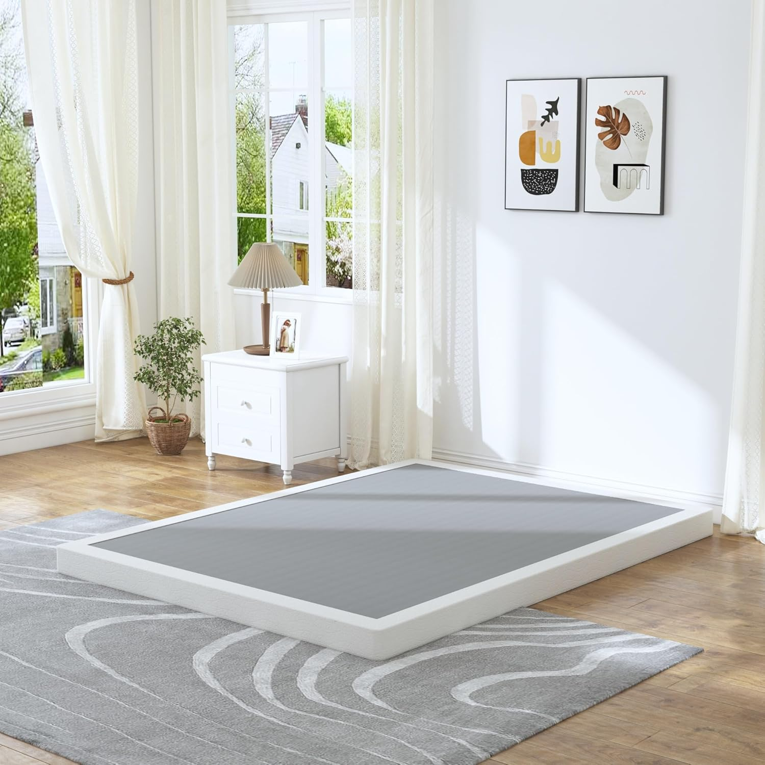 3 Inch Queen Size Box Spring, Low Profile Box Spring for Queen Bed, Heavy Duty Mattress Foundation, Metal Bed Base, Easy Assembly/Noise Free