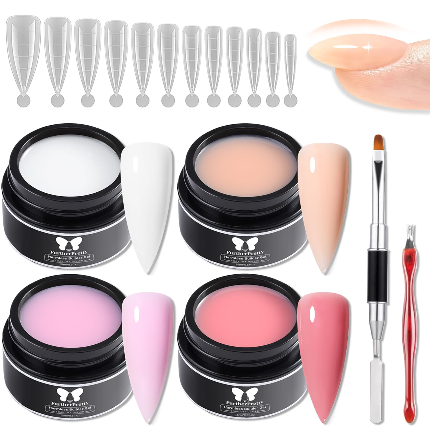 Builder Gel Nail Kit, 4 Colors Polygel Extension with Forms