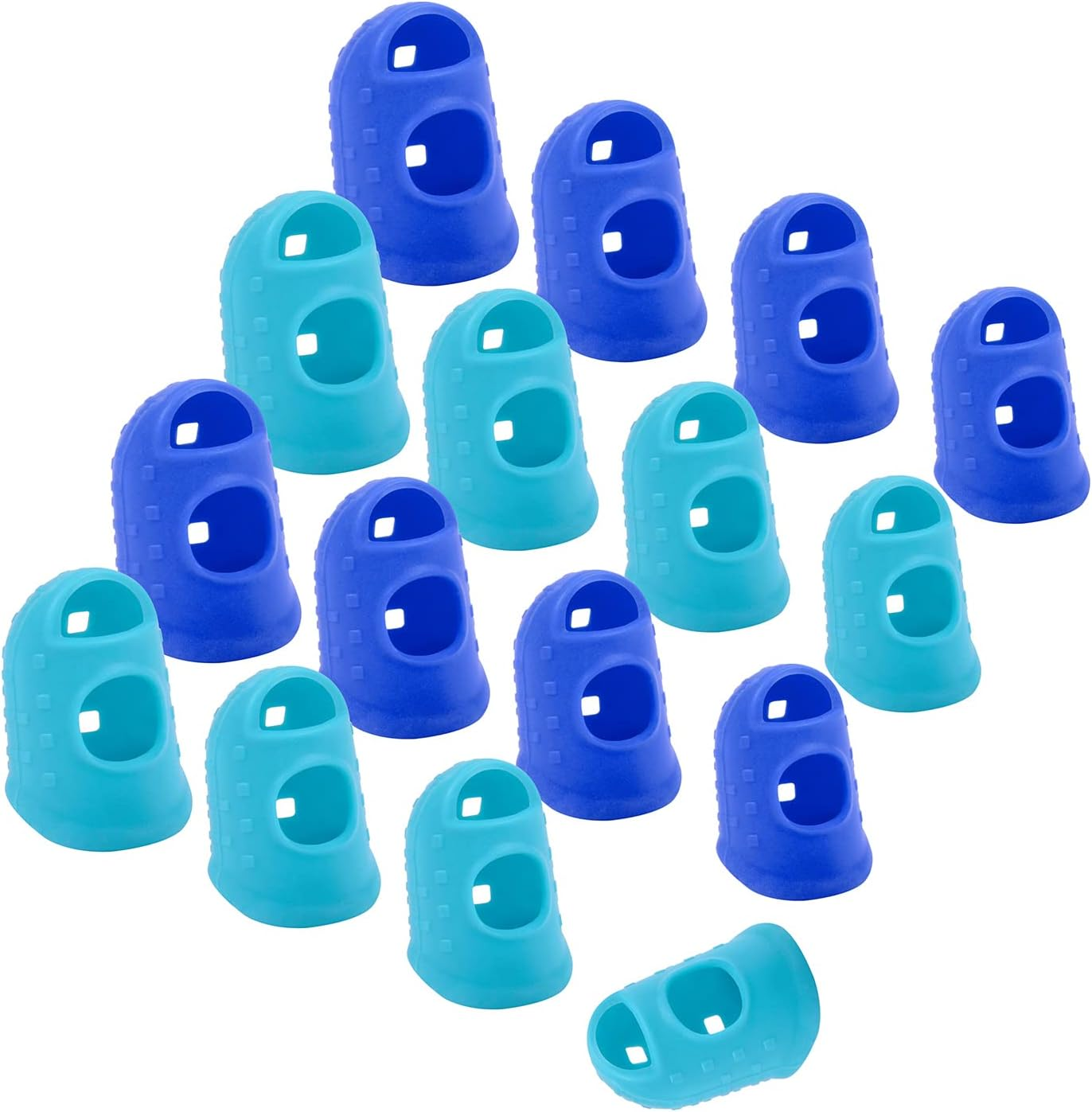 16 Pcs Finger Tips, 4 Sizes Silicone Thimble Fingertip Grips Thumb Protectors Pads Cover for Hand Sewing, Paper Sorting, Page Turning, Money Counting, Guitar Playing - Blue, Aqua