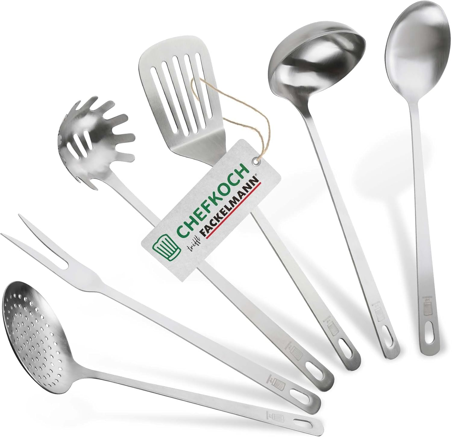 Chefkoch Trifft Fackelmann 6Er Küchenhelfer-Set Berlin – Set Mit Den Wichtigsten Küchenutensilien – Servierlöffel, Schöpflöffel, Abseihlöffel, Pfannenwender, Spaghettilöffel, Fleischgabel