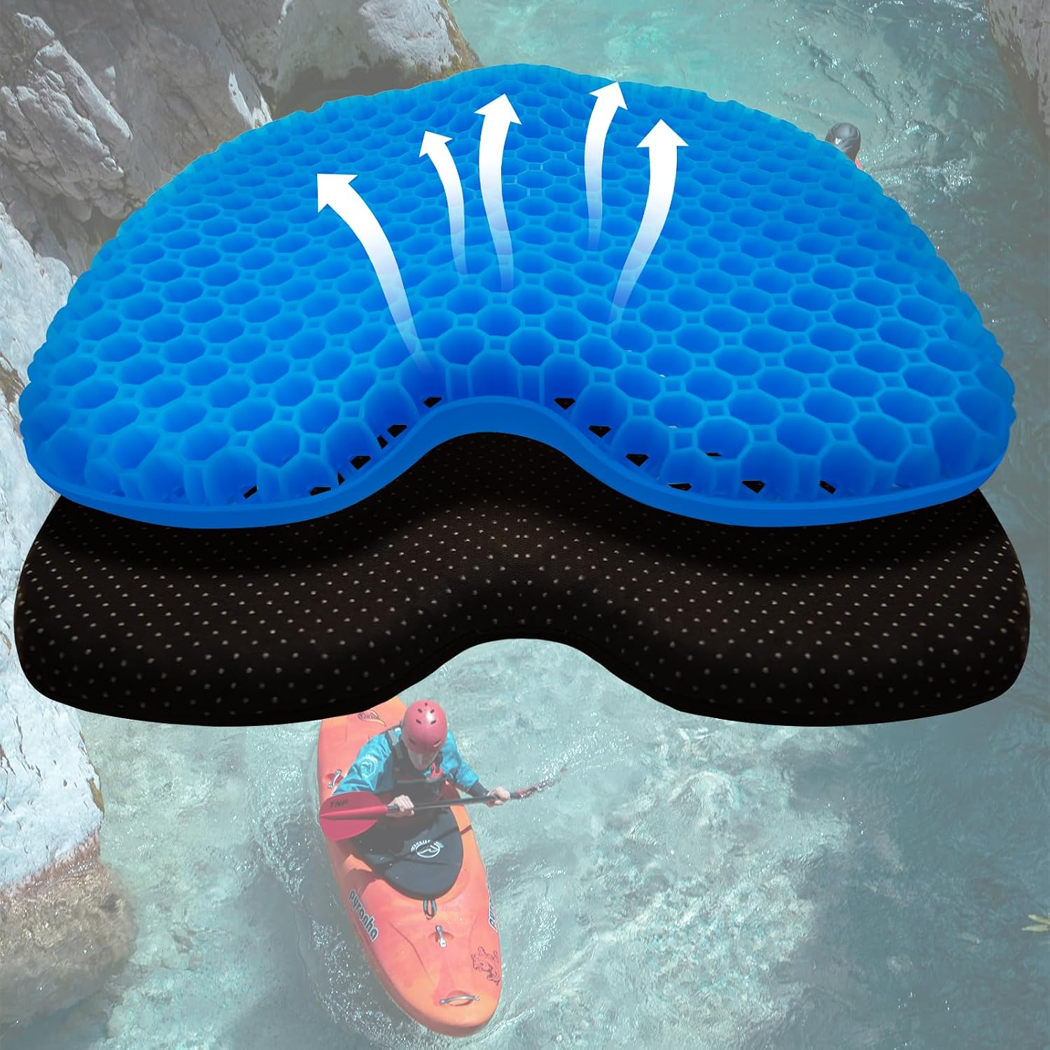 Kayak Seat Cushion, Thicken anti Slip Waterproof Gel Kayak Seat, Portable Canoe Rowing Rubber Dinghy Pad for Stadium Sit in Kayak Inflatable Fishing Kayak Canoe Kayak Accessories