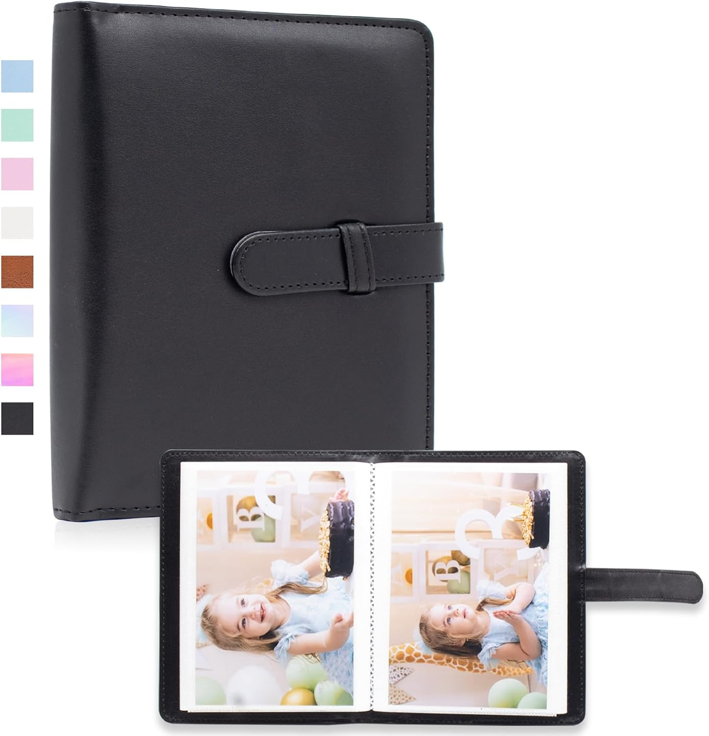 Photo Album 4x6 Photos - 68 Pockets Small Mini Capacity Premium Vegan Leather Cover Album, Portable Wallet Photo Case for Boys Girls Birthday Wedding (Black)