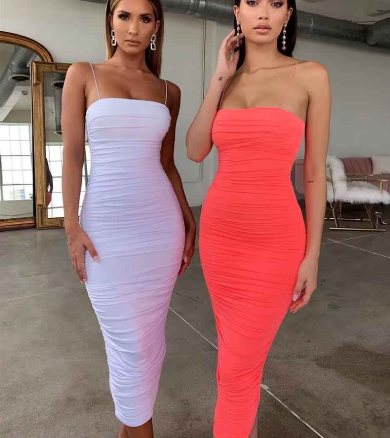 Customize 2 Layers White Summer Dress Women Elegant Ruched Maxi Dress Pink Party Long Dress Sexy Woman Party Night