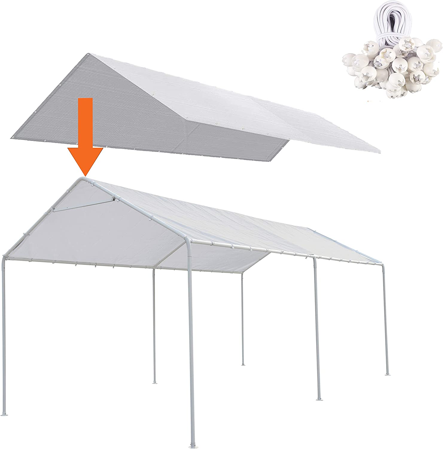 Cubierta de toldo de repuesto para cochera de 10 x 20 pies, parte superior de garaje