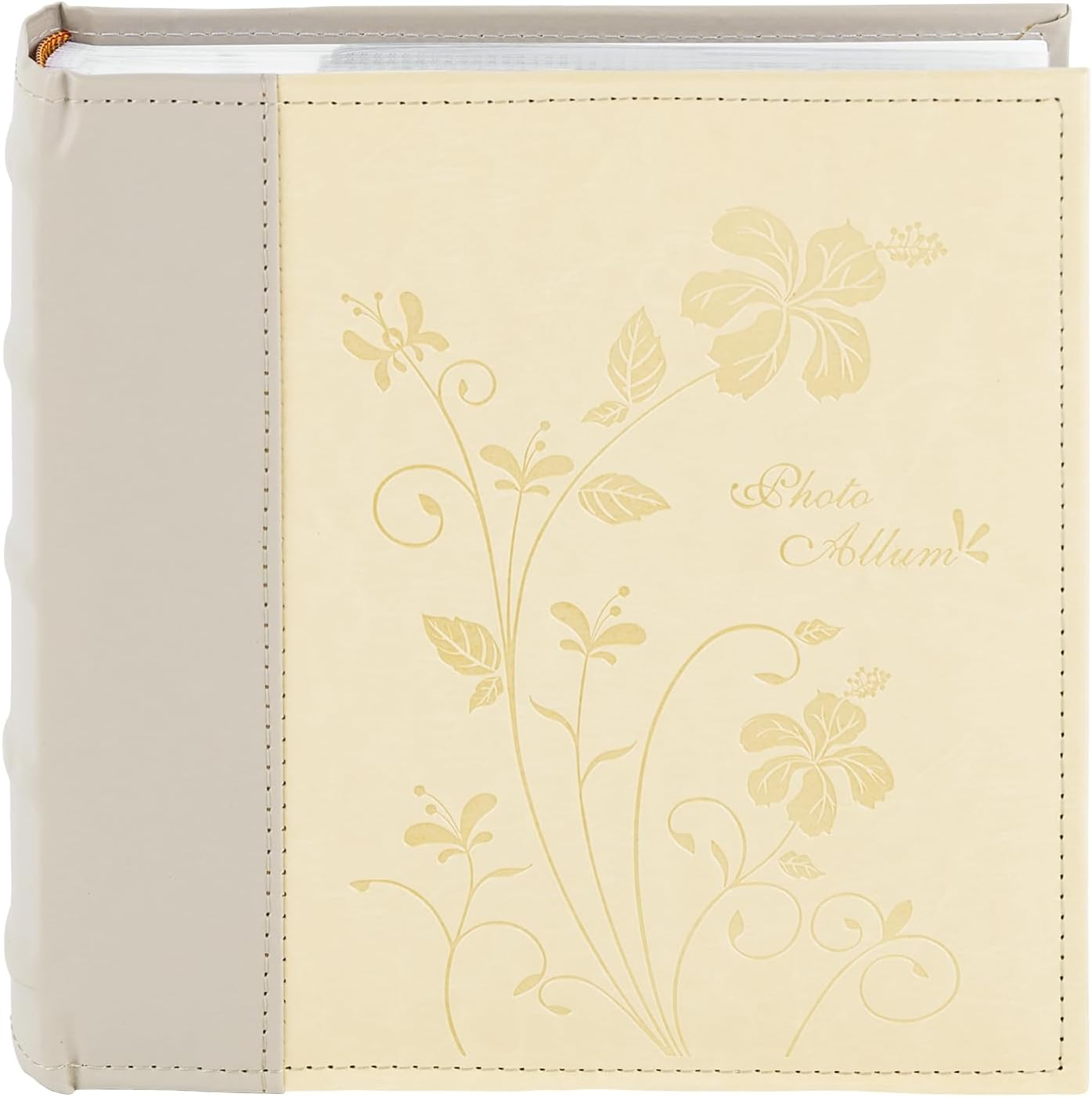 ,Faux Leather Photo Album Hold 200 4X6 Pictures with Memo Writing Space,Great for Wedding Family Holidays(Color:Beige & Light Grey)