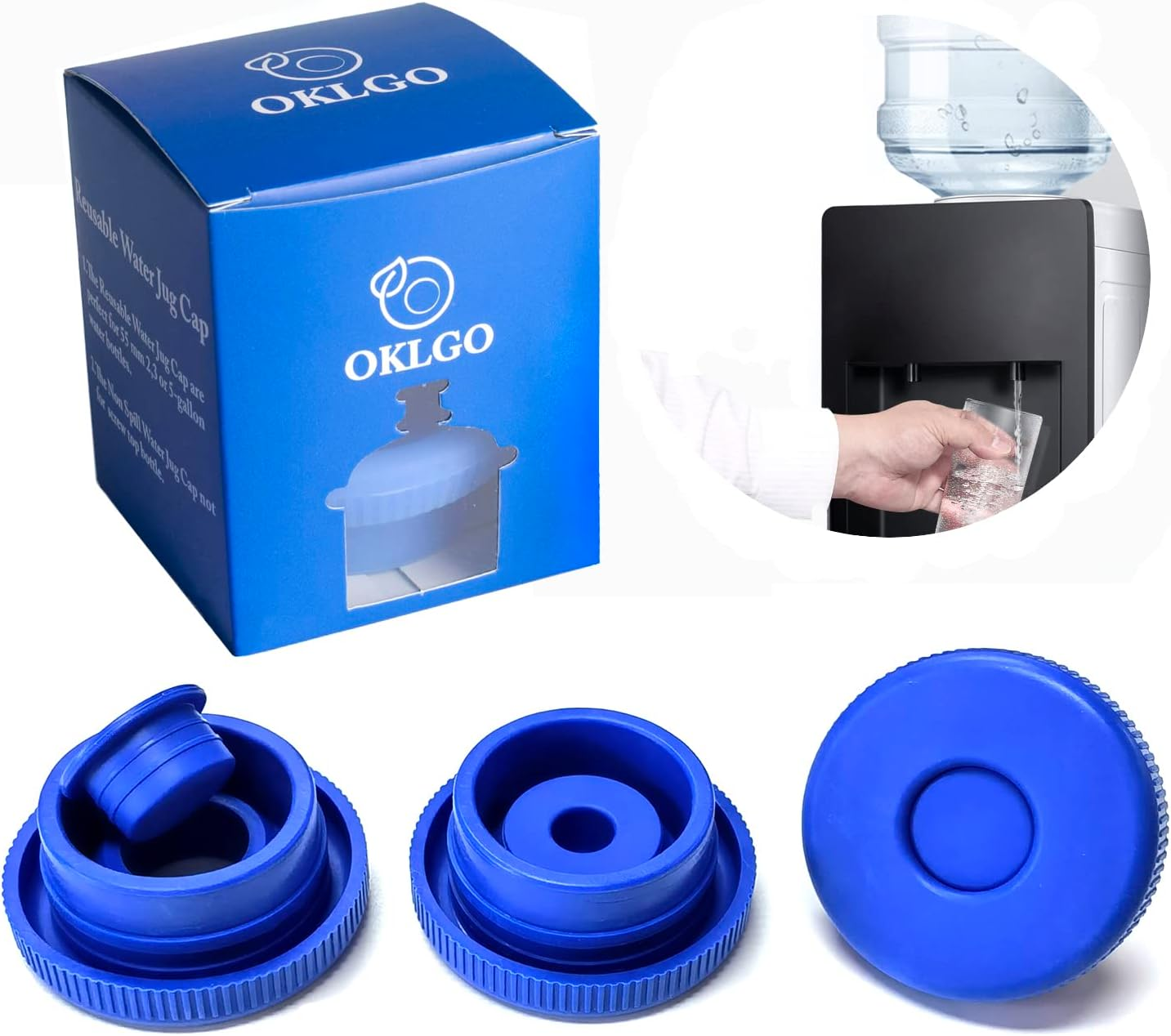5 Gallon Water Jug Caps Reusable - Non-Spill 55Mm Water Bottle Caps,Silicone Replacement Cap Lids anti Splash 3 Pack