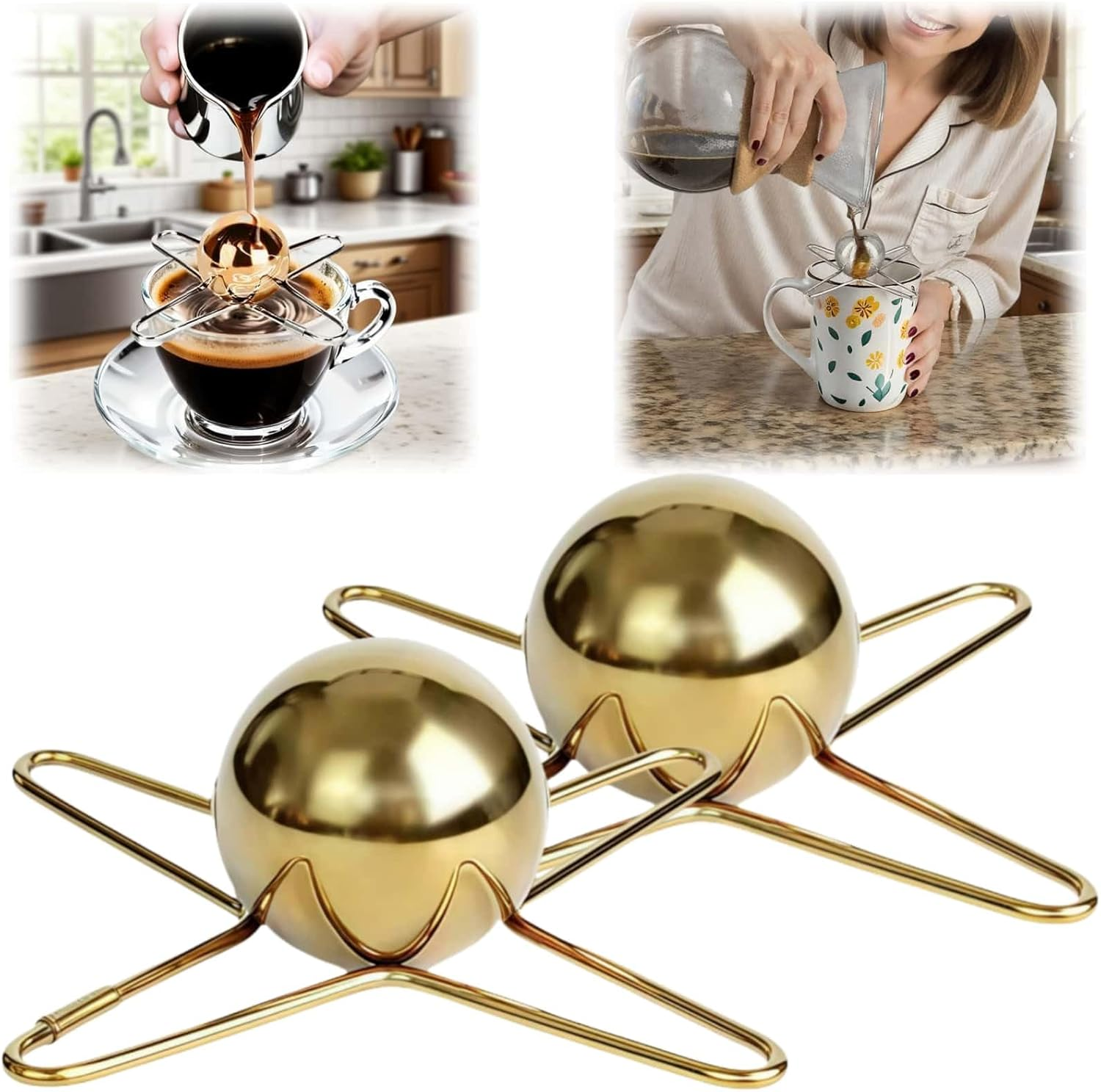 Stainless Steel Espresso Cooling Balls with Stand - Rapid Chiller (Set of 2)