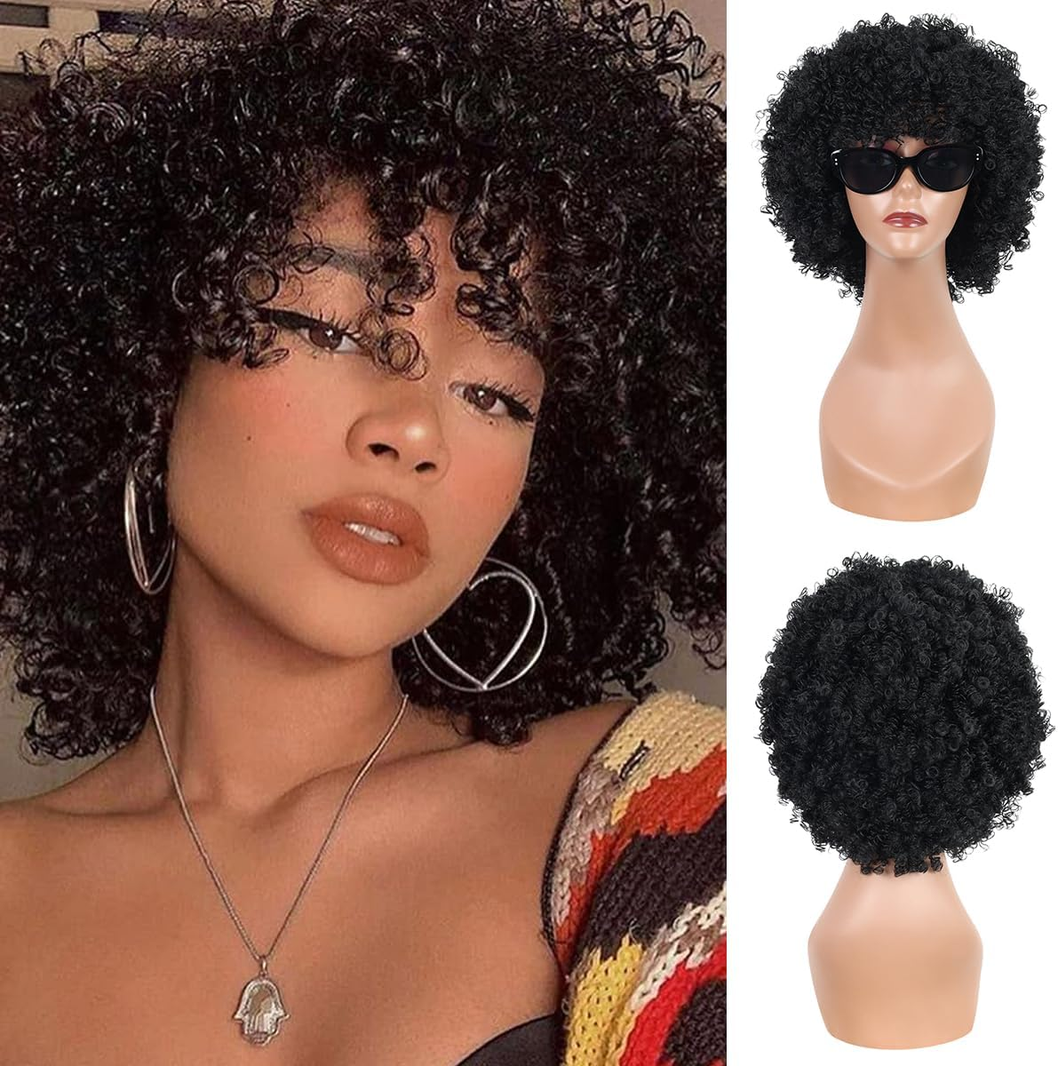 BECUS Afro Curly Wigs for Women 12Inch Natural Black Synthetic African Full K... - Picture 9 of 16