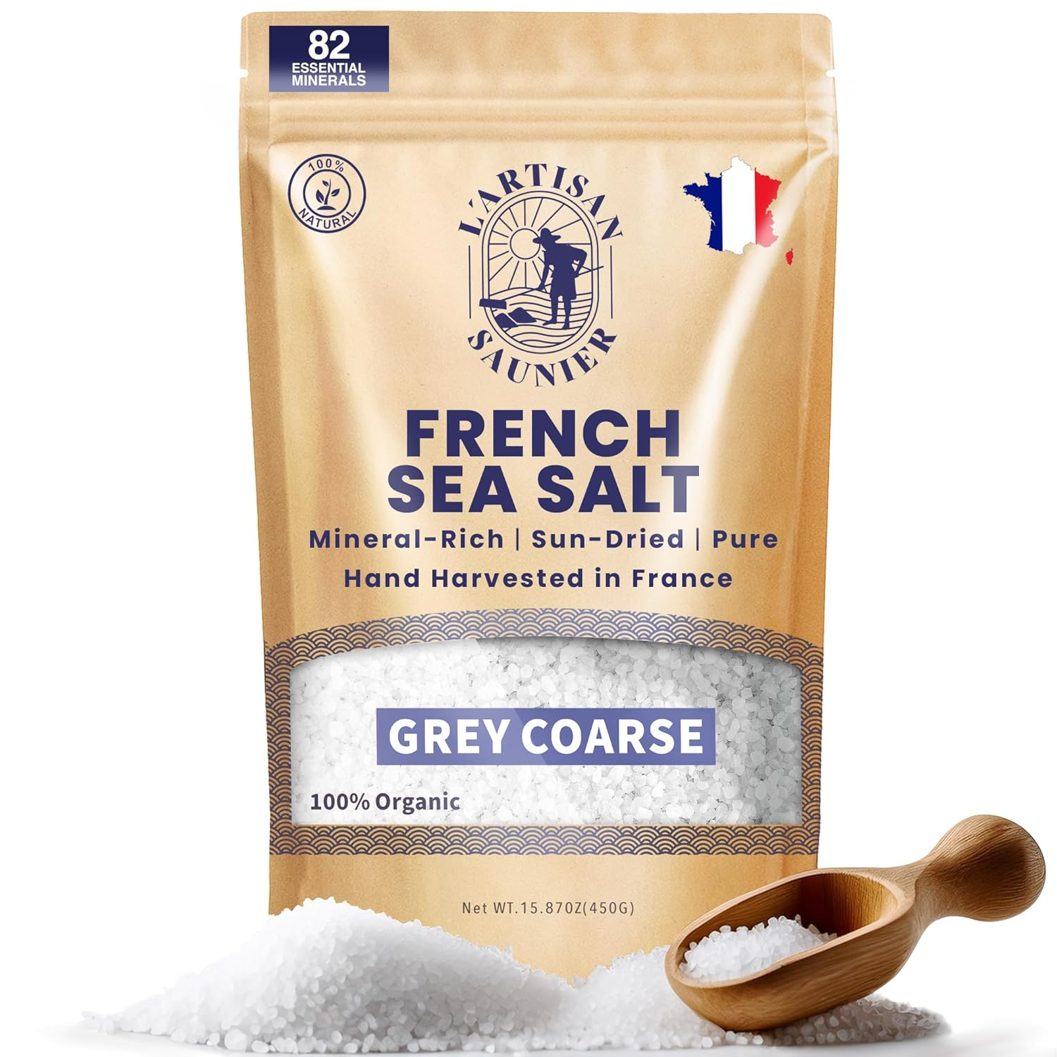 French Salt Organic Coarse - Grey Coarse Sea Salt, 1lb - 16oz