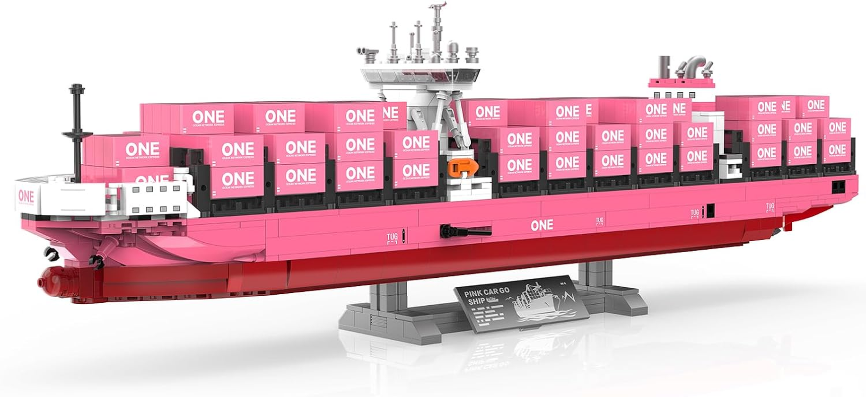 Large Cargo Ship Building Set with Pink Container for Adult Teen,1446Pcs
