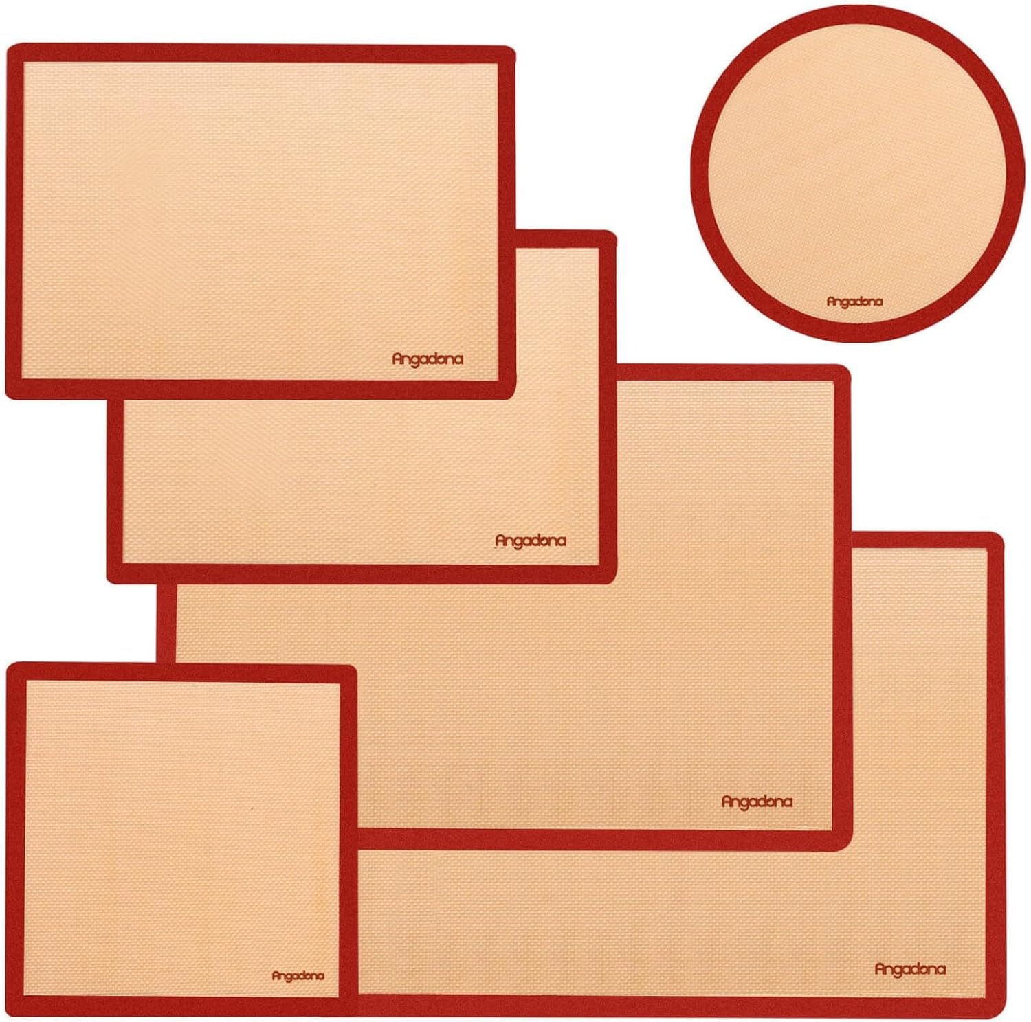 Silicone Baking Mats Set of 6, Food Grade Non-Stick Reusable Baking Mat, Silicon Baking Slip Mats Oven Liner Sheet, round & Square Cake Pan Mat, Pastry Board Rolling Dough Mats for Macaron Cookie