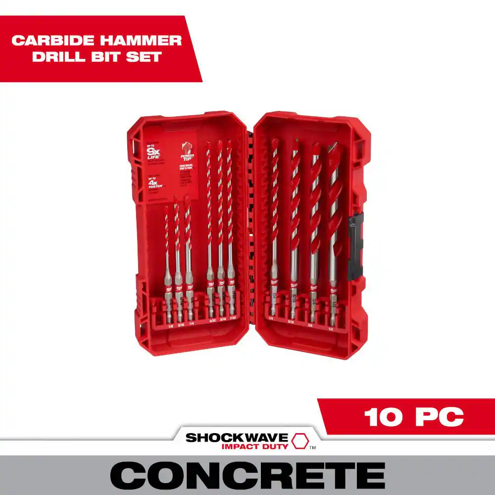 SHOCKWAVE Carbide Hammer Drill Bit Set. (10-Piece)