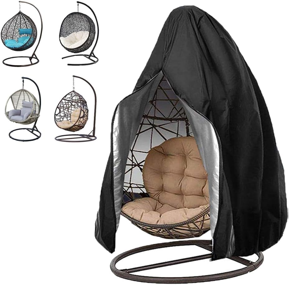 Oslimea Patio Egg Chair Cover Waterproof Wicker Swing Egg Chair Cover with Zipper and Bottom Buckle Single Seat for Outdoor Furniture, Black, 75