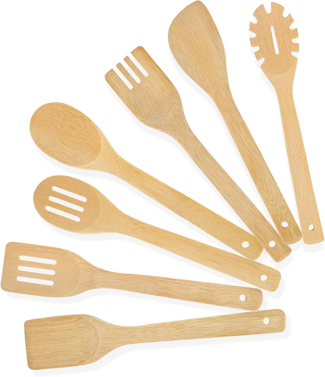 7-PCS Non-Stick Bamboo Wooden Cooking Spoons for Home & Chef Use or Gift
