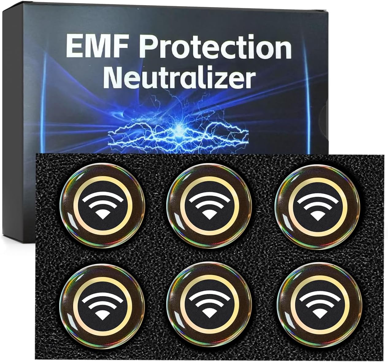 6 Pieces Blocker Protection Neutralizers Stickers for Cell Phones Tablets Laptops Computer Wifi Priner TV Electronic Devices Black