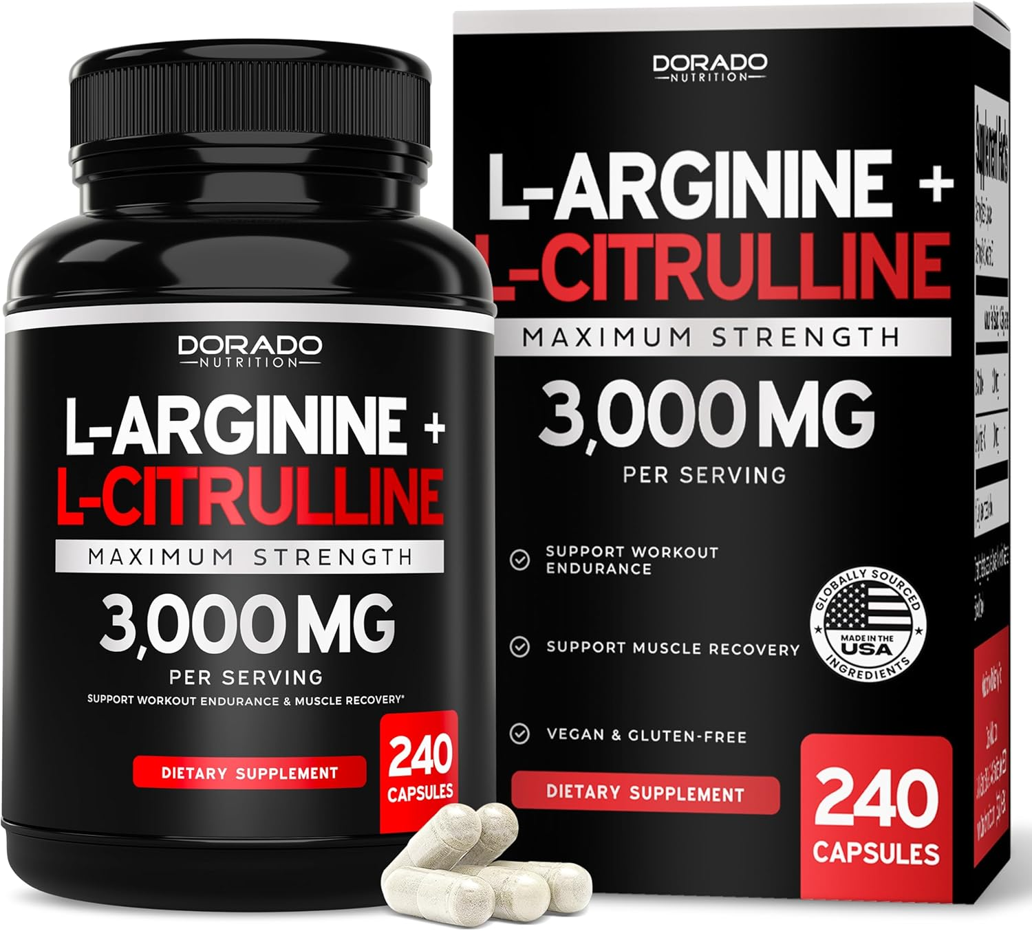 L Arginine L Citrulline Supplement 3000Mg (240 Capsules) Nitric Oxide Pills  for
