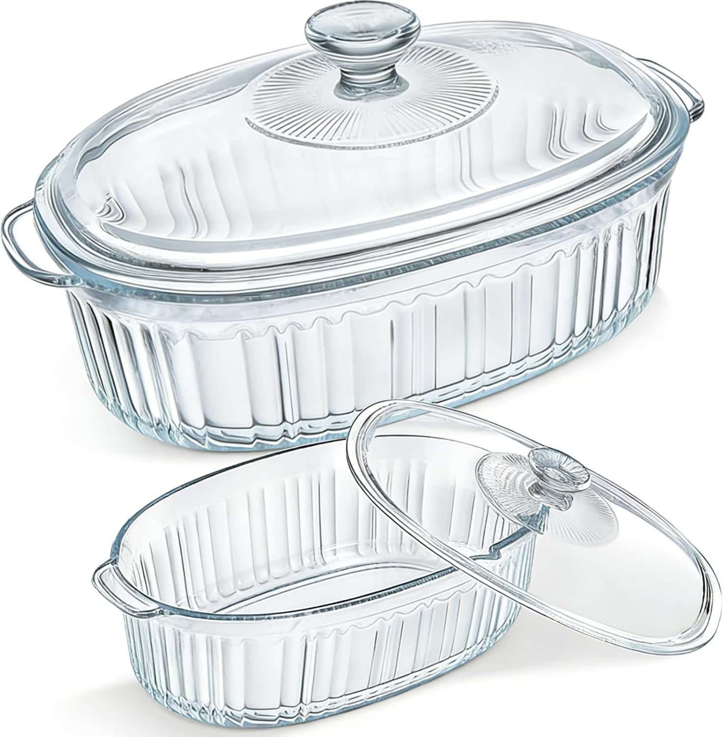 Glass Baking Dishes for Oven, Casserole Dish with Lid, Casserole Dishes for Oven, Clear Glass Baking Dish with Lid for Lasagna Casseroles Leftovers Cooking Kitchen, 1.9 Qt and 3 Qt (2 Pack)