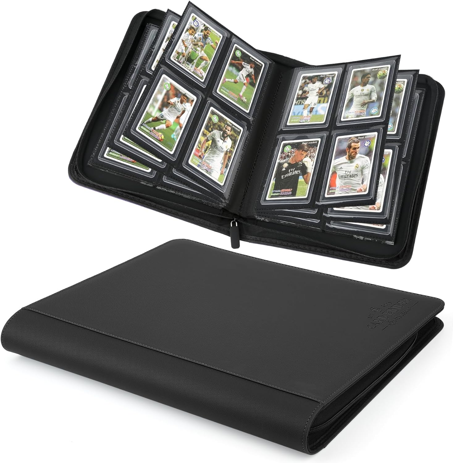 Toploader Binder,Toploader Hard Cases, 4-Pocket Pages Sleeves Hold up 128 Cards.Toploader Card Binder with Sleeves for “3×4” Rigid,Card Holder(Black)