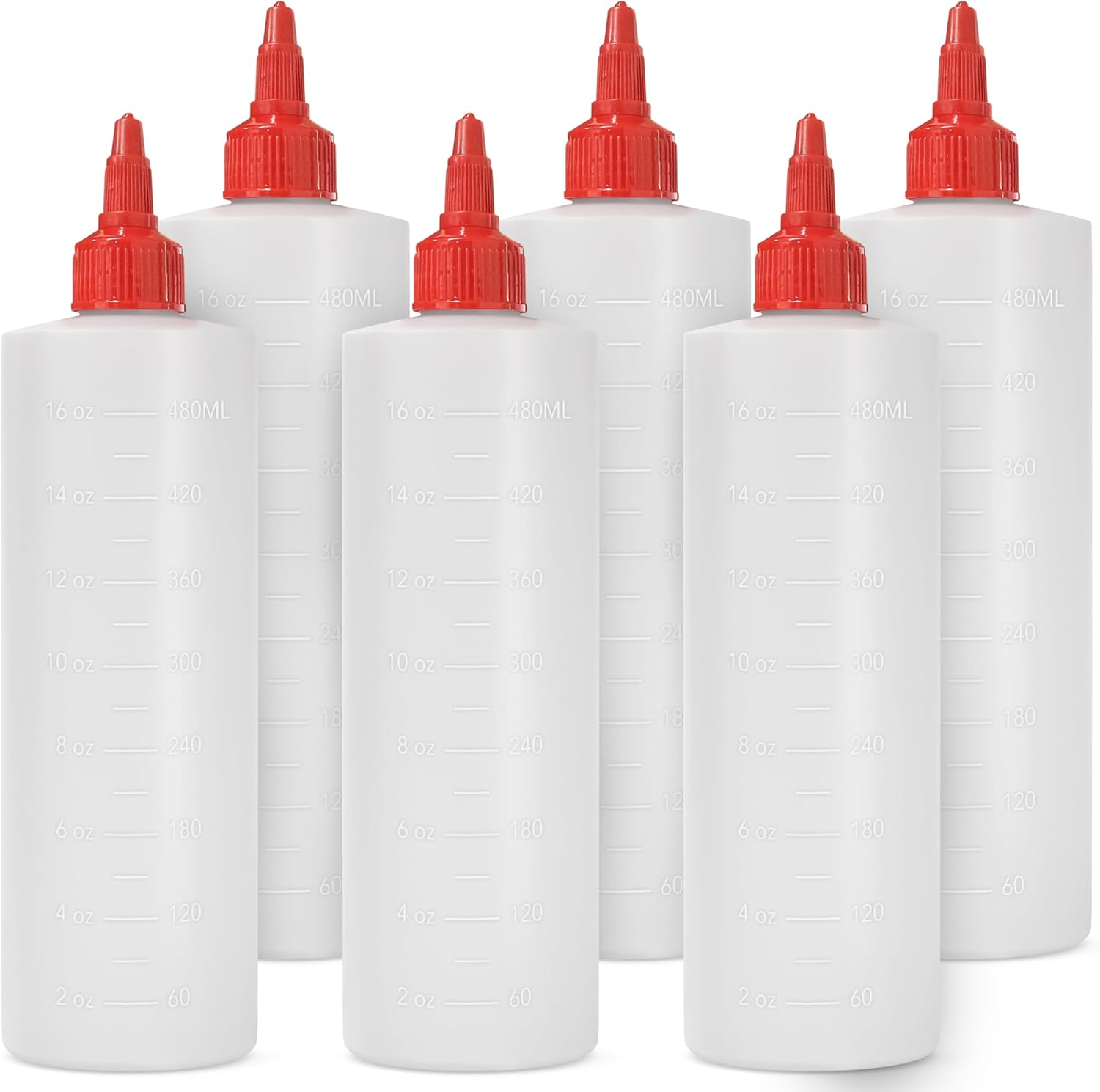 16oz Condiment Squeeze Bottles Empty Squirt Bottle with Twist Top Cap, 6 Pack