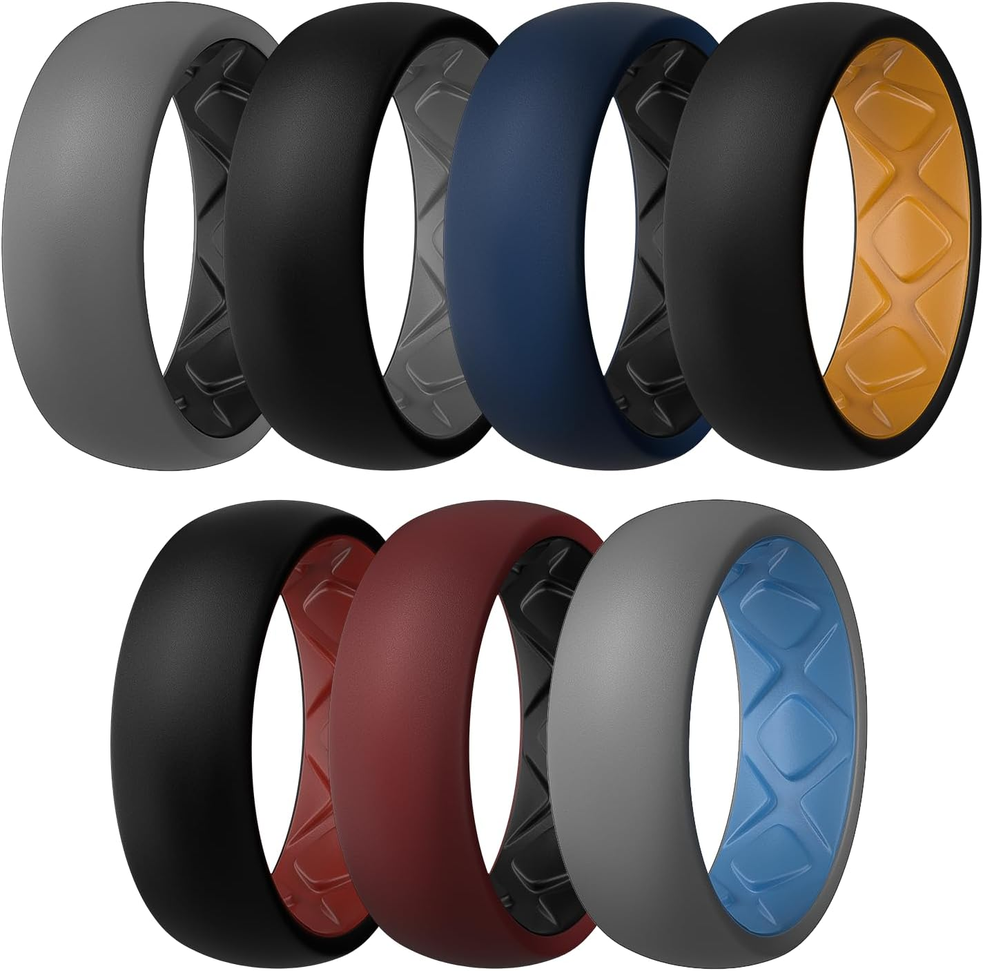 Silicone Ring Men Multipack 1/4/5/6/7 Rubber Wedding Bands with Air Flow Grooves