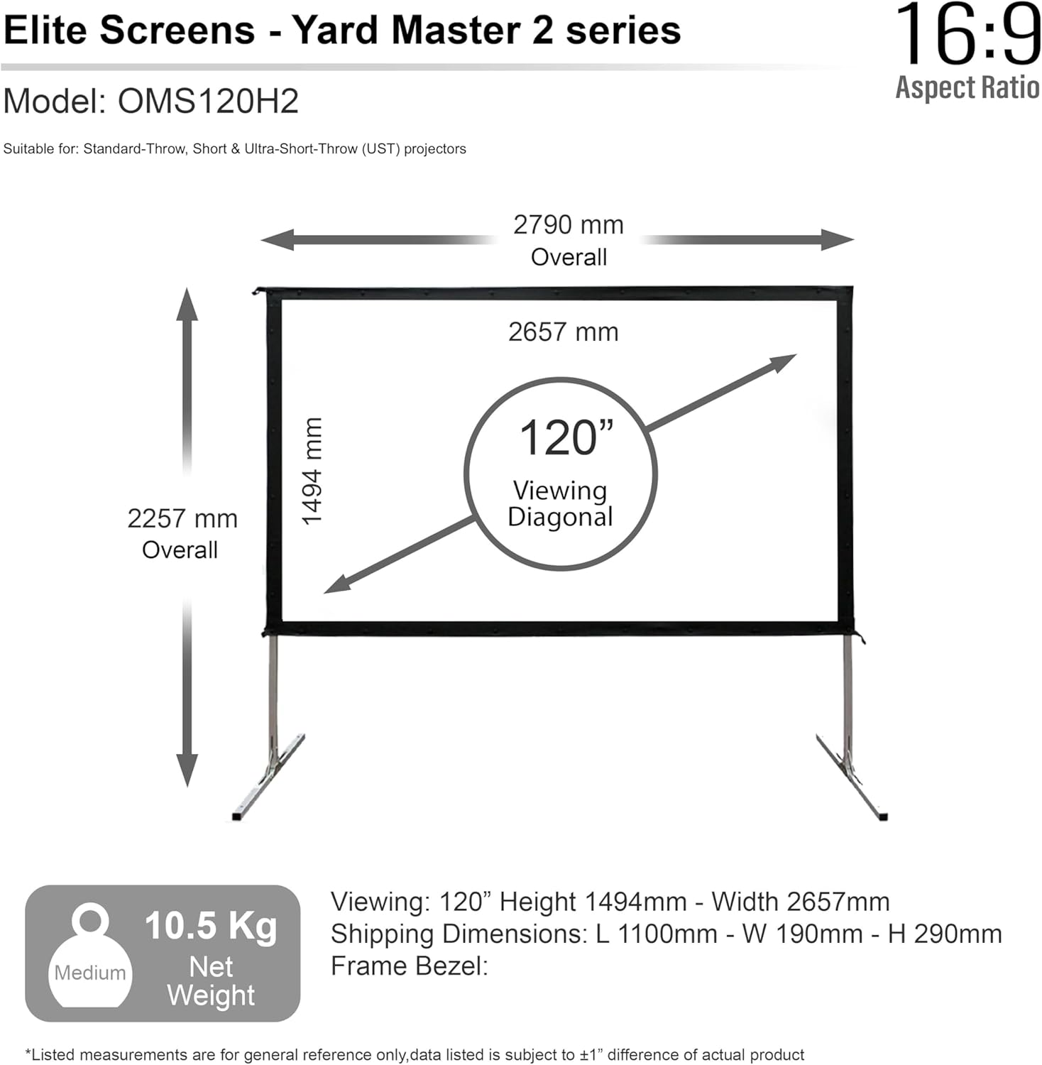 Elite Screens OMS120H2 Yard Master 2 Outdoor Projector Screen with Stand, 16:... - Picture 7 of 14