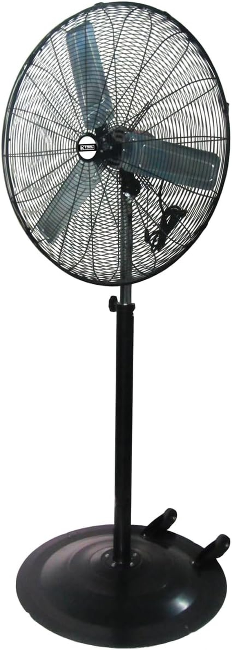 K Tool International 77730; 30 Inch Adjustable Height Pedestal Fan; Commercial Grade Non-Oscillating Fan, Effortlessly Cool Your Shop, Garage, or Workspace, 5,320 Max CFM ; 3- Speed Motor, Black