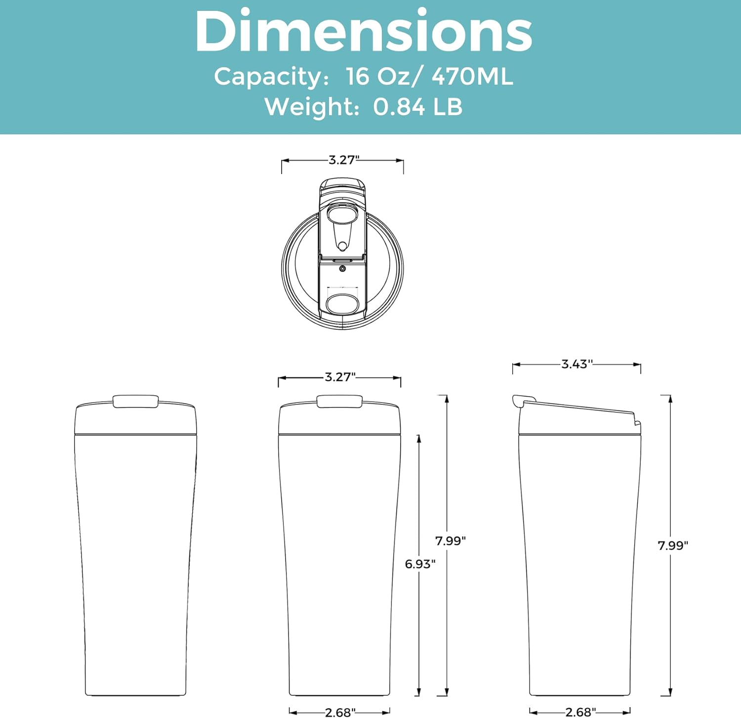 Tiken 16 Oz Insulated Tumbler, Stainless Steel Coffee Tumblers with Stronghol... - Picture 3 of 14