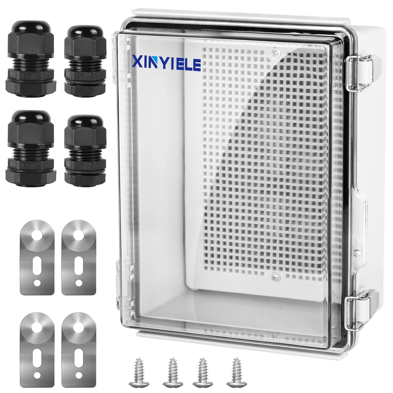Waterproof Outdoor Project ABS Plastic Junction Box IP67 Weatherproof Dustproof Enclosure with Hinged Cover, Mounting Plate,Wall Brackets for Power Project (Clear,8.7
