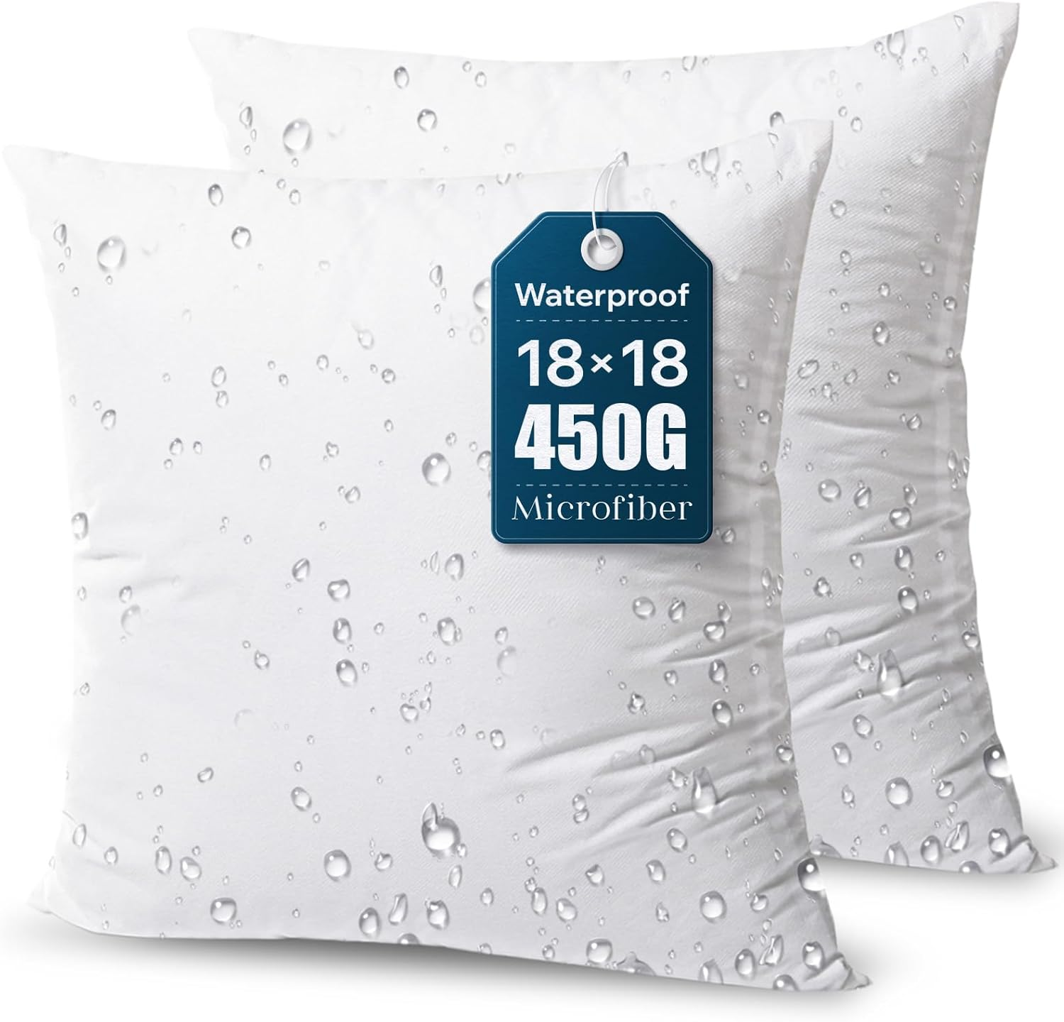 Premium Outdoor Pillow Inserts - Pack of 2 Square Form Water Resistant Polyester Throw Pillows, Couch Sham Cushion Stuffer, 18 X 18 Inches