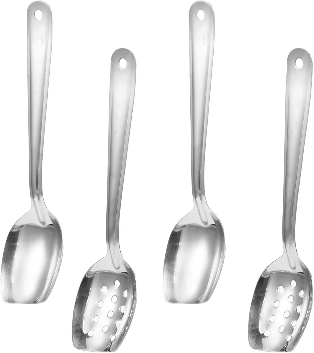 4 Pieces 10 Inch Flat Serving Spoon Slotted Spoon 304 Stainless Steel Roux 