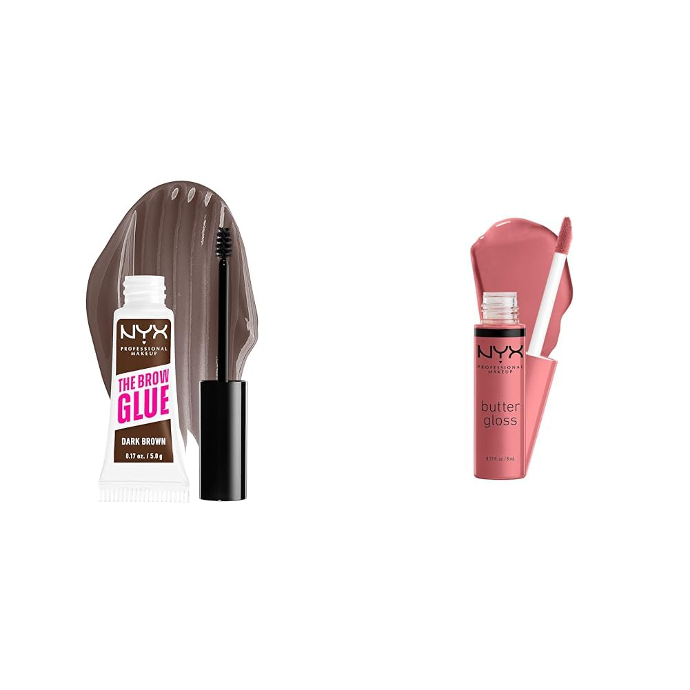 the Brow Glue Extreme Hold Tinted Eyebrow Gel Dark Brown & Butter Gloss Non-Sticky Lip Gloss Tiramisu