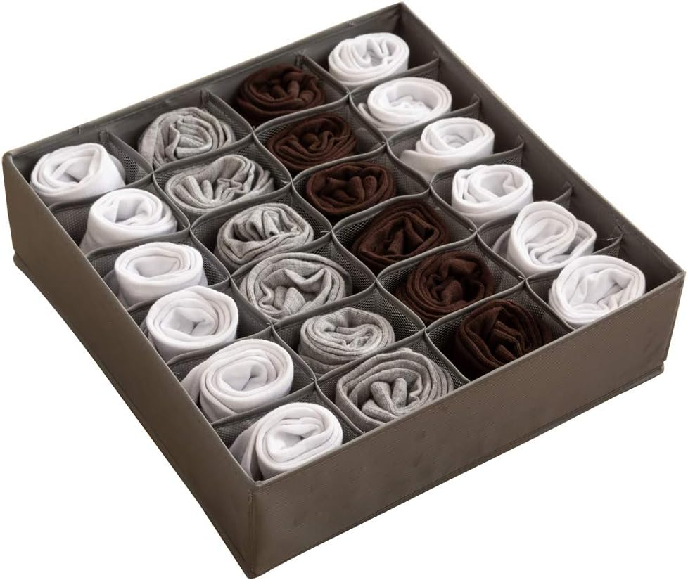Collapsible Fabric Drawer Organizer Divider,Closet Storage Box Bins Containers for Panties,Underwear, Ties,Bras, Socks, Lingerie (Gray-24 Cells)