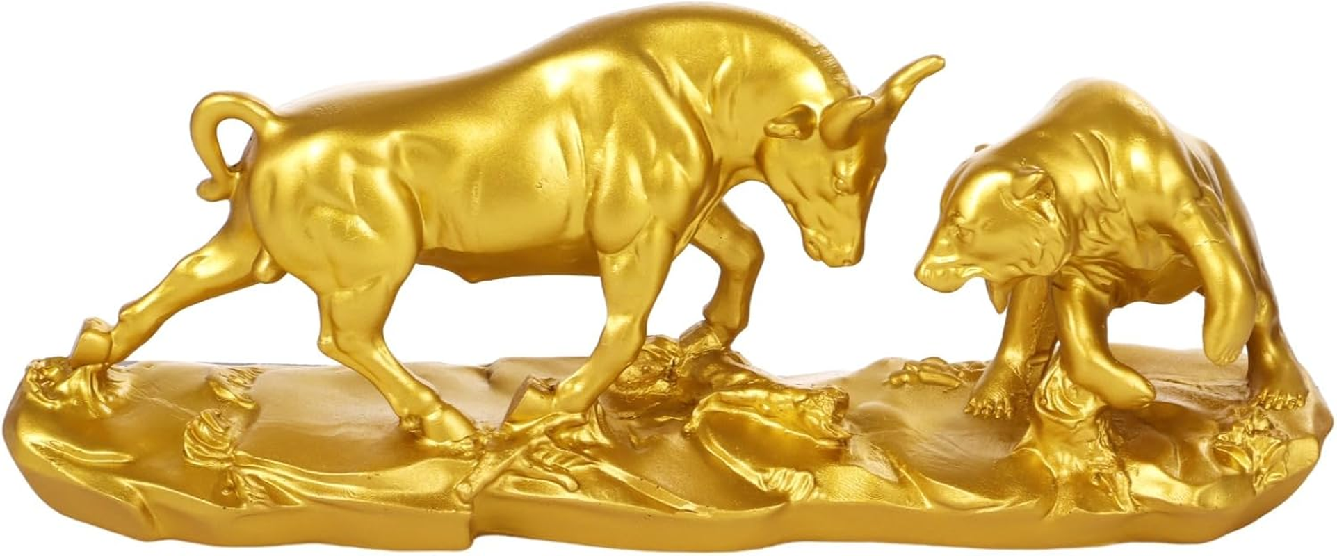 Wall Street Bull & Bear Statues - 4.5 Inch Tall, Golden Bull & Bear Sculpture...