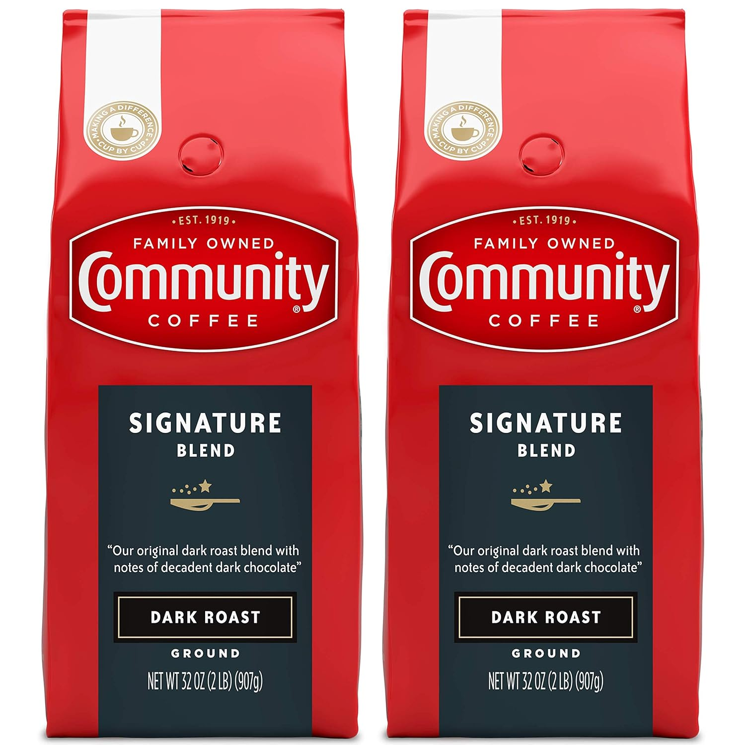 Signature Blend, 64 Ounces Ground Coffee, Dark Roast, 32 Ounce Bag (Pack of 2)