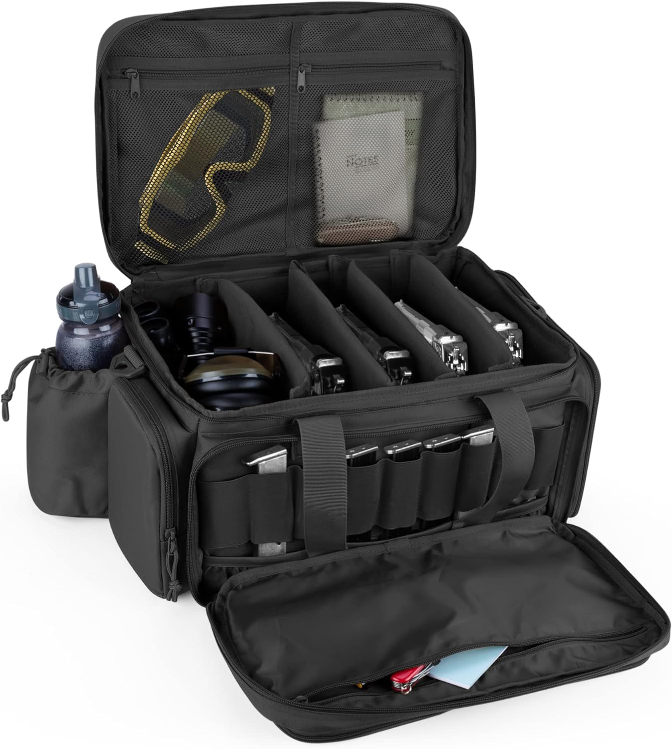 Tactical Pistol Range Bag for 5 Handguns, Shooting Gun Duffle Bag with 9X Magazine Slots for Hunting and Range Outdoor Activities