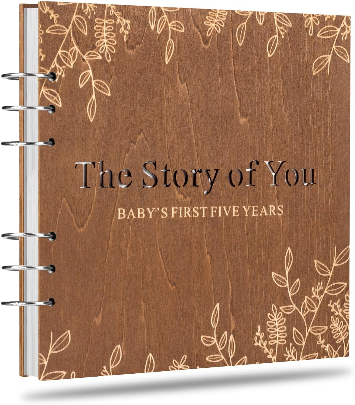 Wooden Keepsake Baby Memory Book Boys & Girls, First 5 Years Baby Book Journal Memory Album Photo Book, Gender Neutral Baby Milestone Scrapbook from Pregnancy to Age 5, Keepsake Gift for New Parents