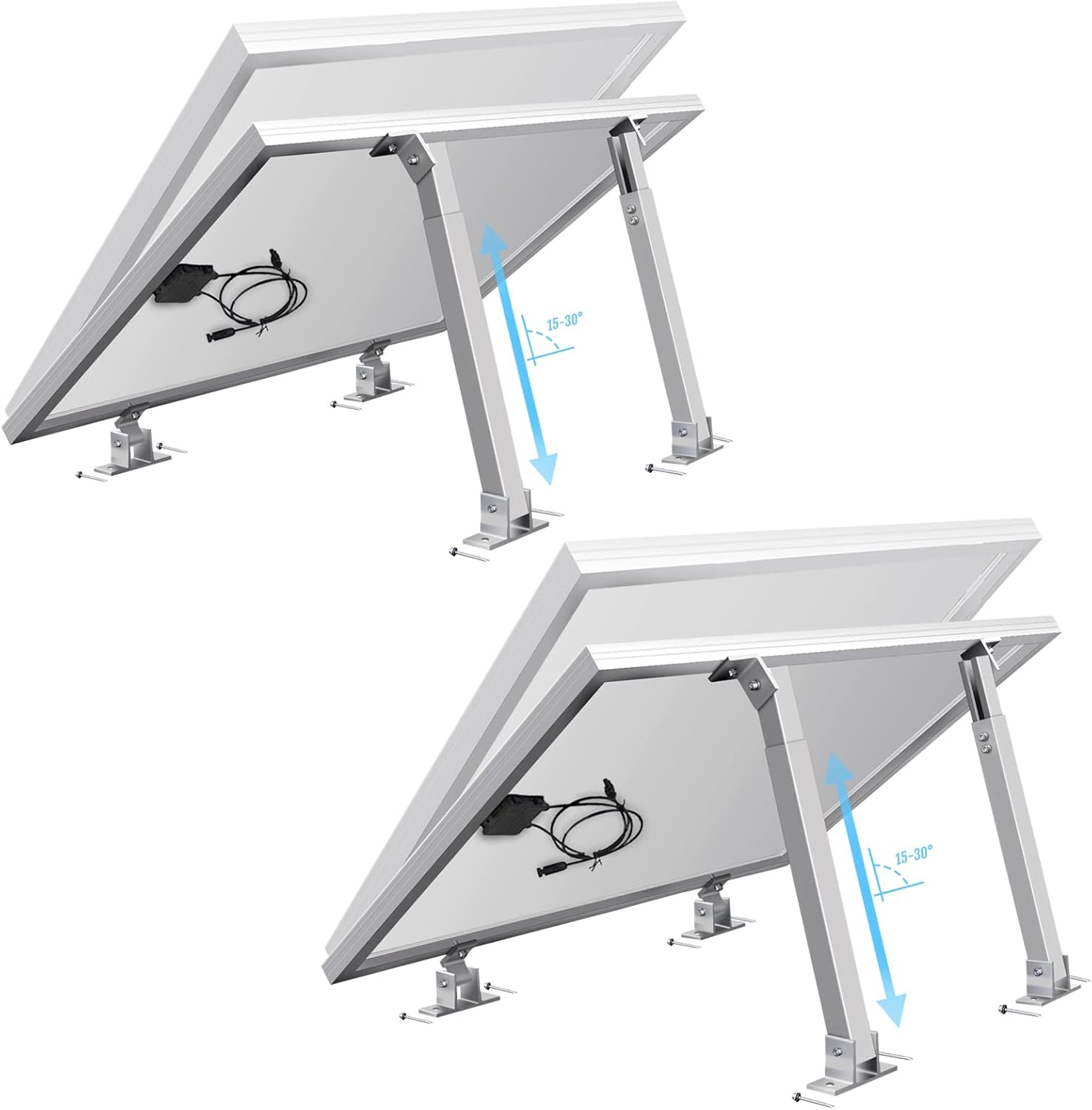 2 Sets (4Pcs) Solar Panel Mounting Brackets - Adjustable Solar Panel Tilt Mount Brackets Stand Support 50W 100W 150W 200W 300W 400W Solar Panels for RV, Roof, Boat, Flat Surface, Camping