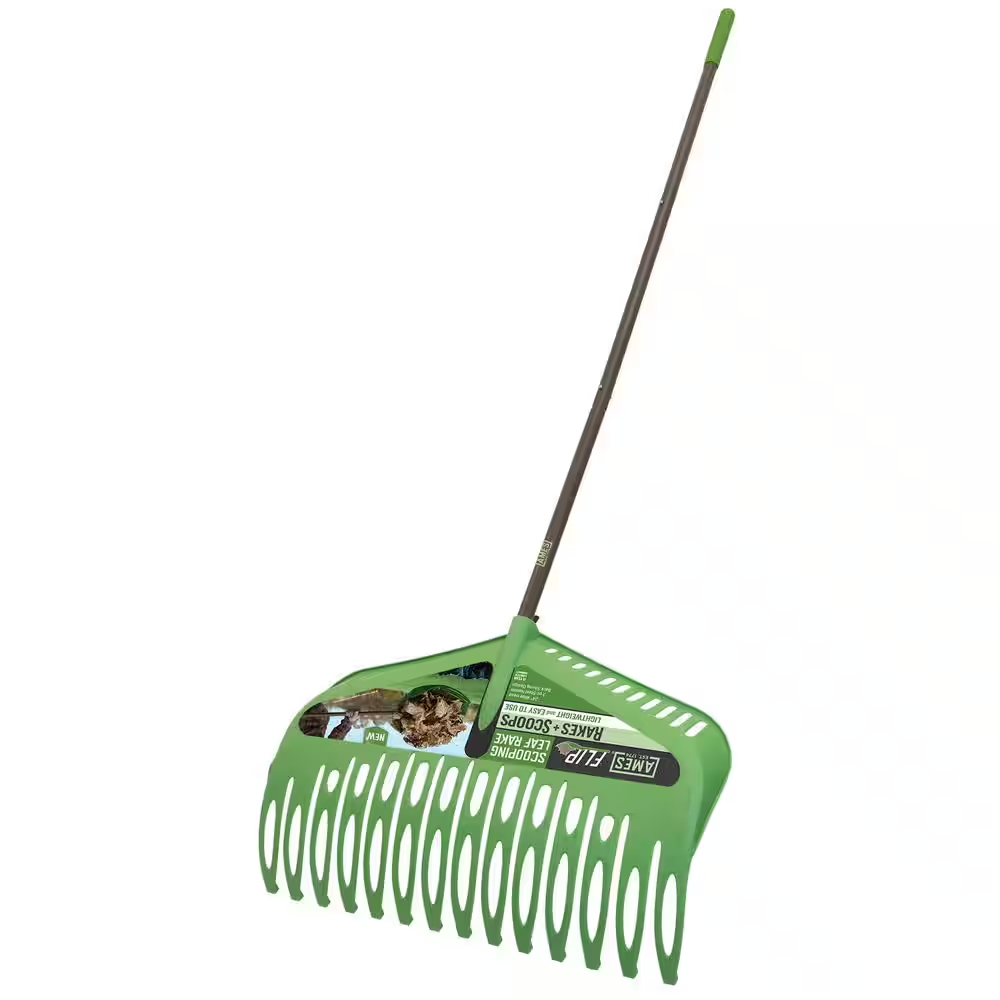 FLIP 54.25 In. Steel Handle Poly Scooping Leaf Rake NEW