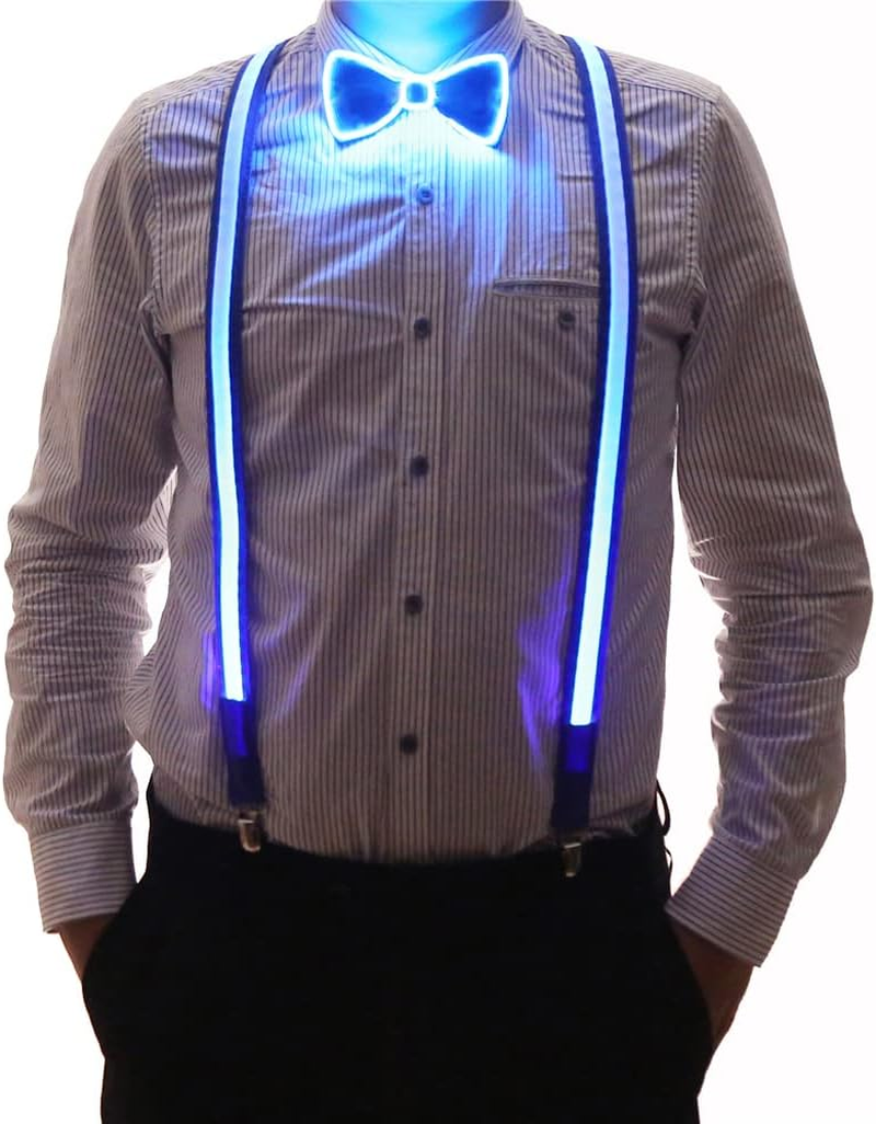 Light up Men'S LED Suspenders and Bow Tie Combo - Light up Suspenders for Men - Glow Party Clothes, Rave Outfits