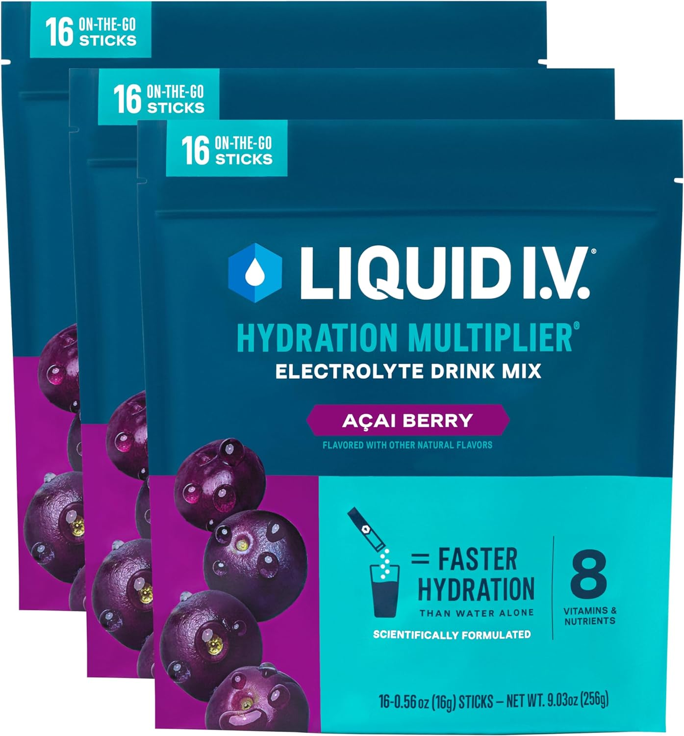 Liquid IV Hydration Multiplier Acai Berry 3pk Electrolyte Drink Mix 48 Servings