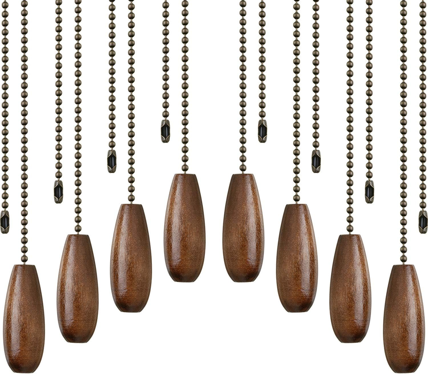 8 Pieces Ceiling Fan Pull Chains Extender Wooden Pendant Pull Chain Extension for Ceiling Light Lamp Fan(Walnut Color)