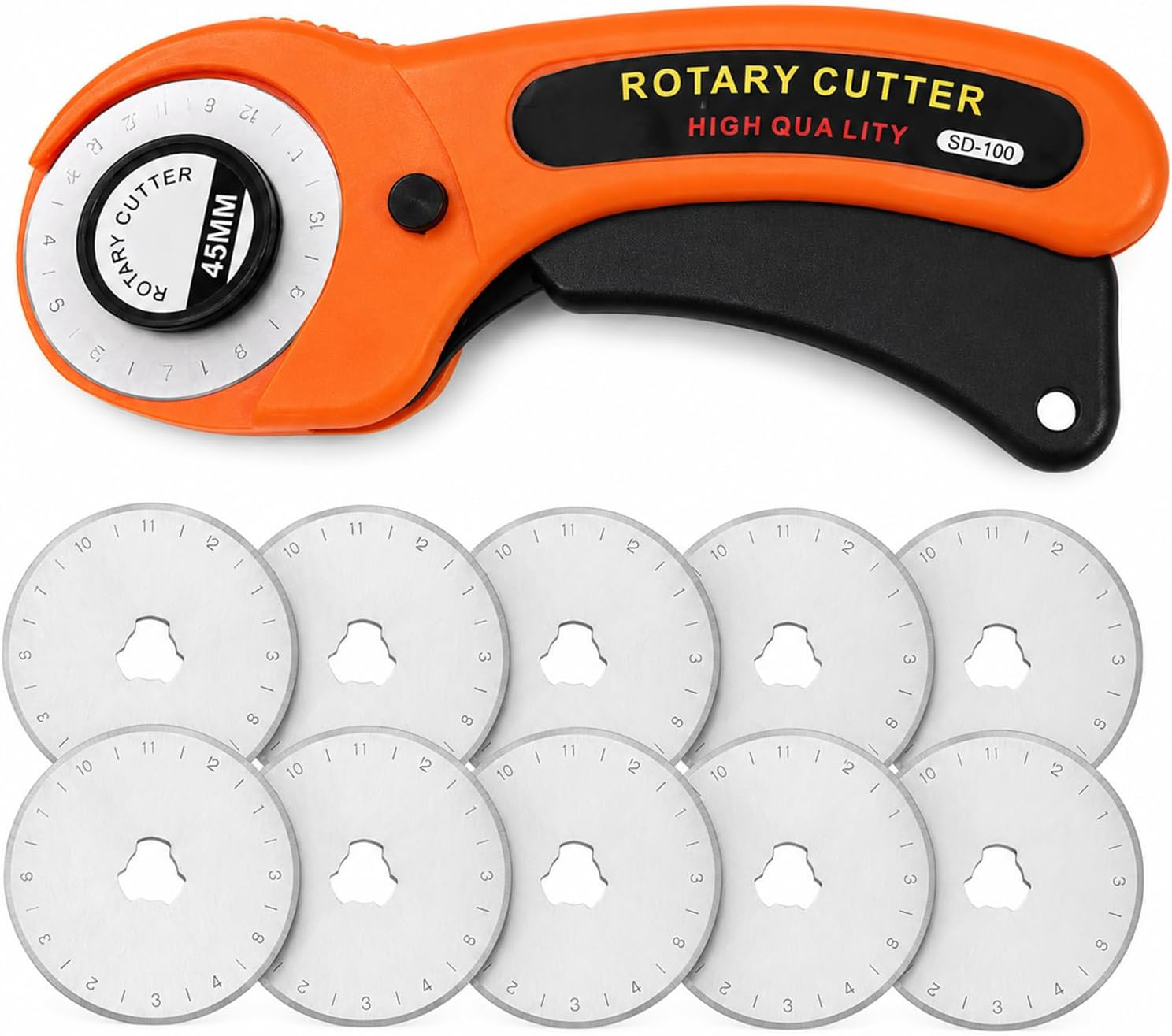 45Mm Rotary Cutter with 10 Blades Safety Lock for Fabric Quilting